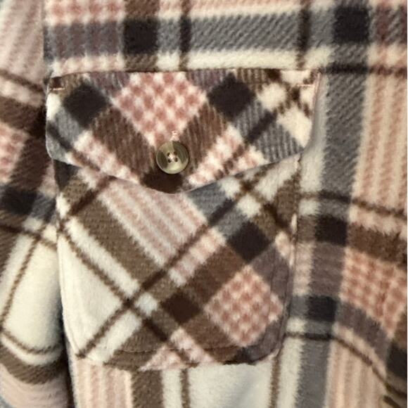 Sage Plaid Flannel Button Front Shacket Size XL Super Plush Sherpa Lined Fleece - Picture 10 of 10
